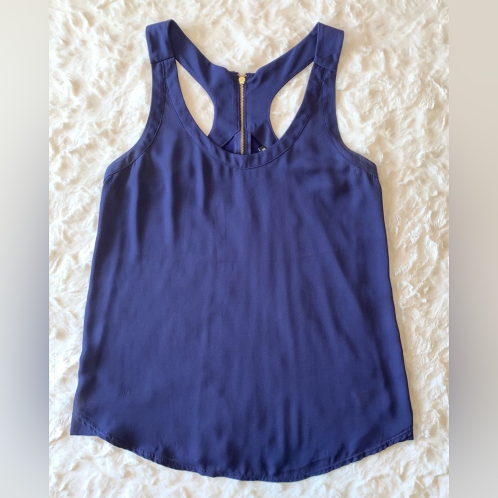 Express Racer Back Tank Top. Gold Zipper. Blue. Medium.